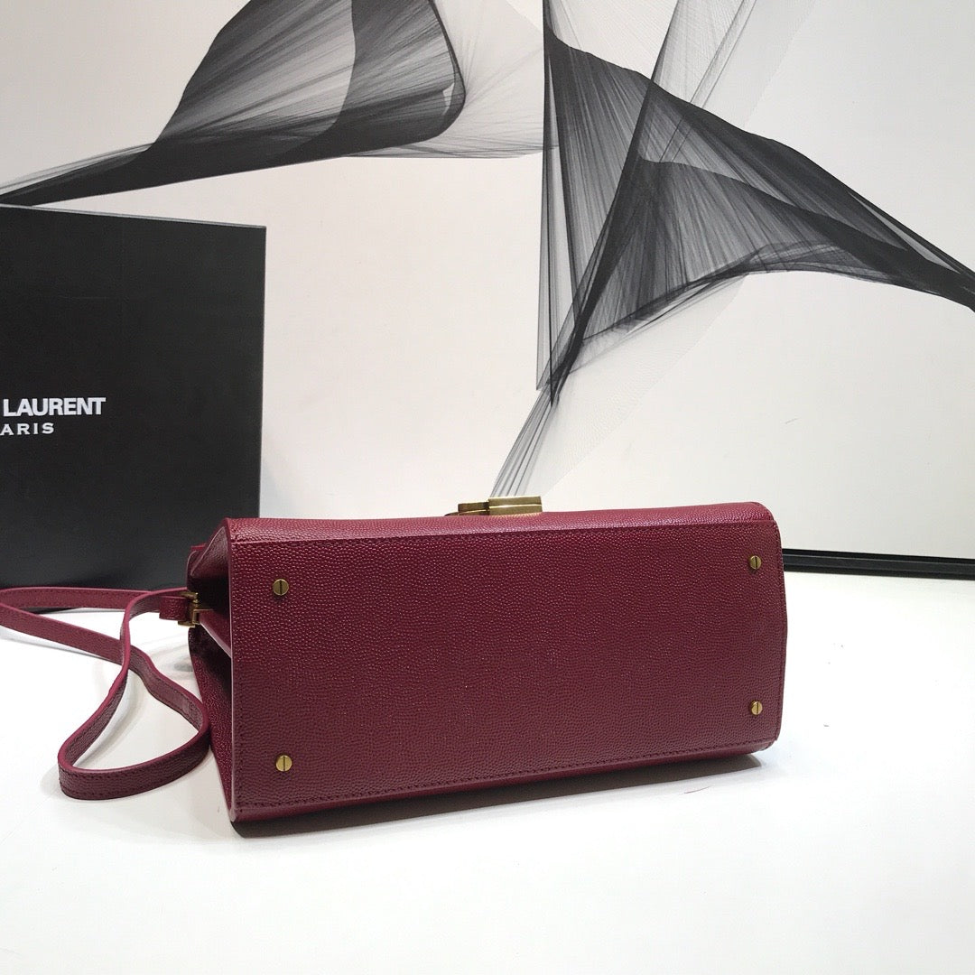 YSSL Cassandra Medium Top Handle Bag In Grain Burgundy For Women 9in/24.5cm YSL  578000BOW0W6475