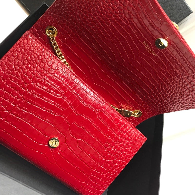 Top Quality Kate MeTop Qualityum Chain Bag With Tassel In Embossed CrocoTop Qualityle Red For Women 9.4in/24cm YSL