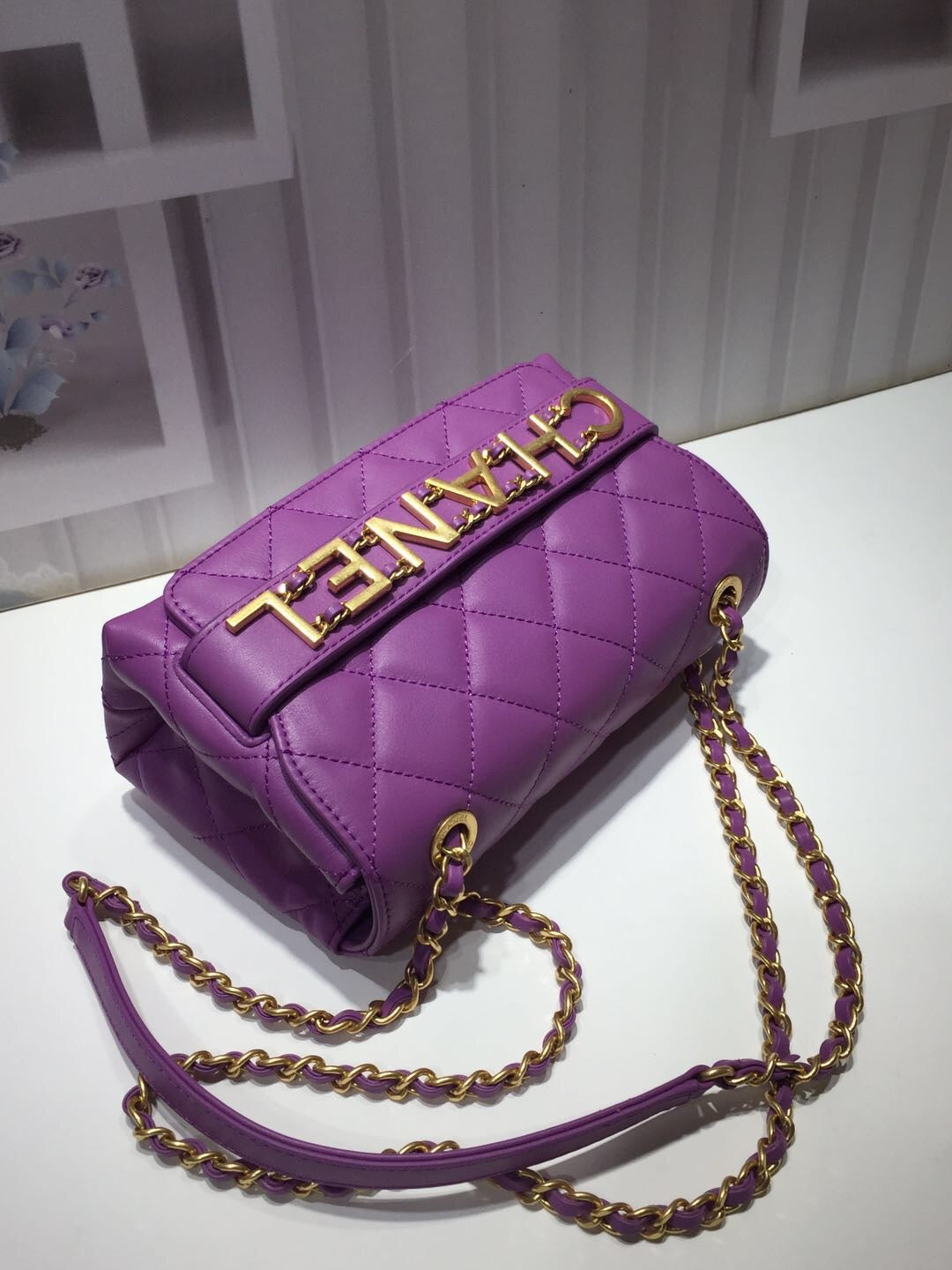 CHLFront Logo Small Top Qualityap Bag Gold Hardware Purple For Women Handbags, Shoulder Bags 8.2in/21cm AS1490