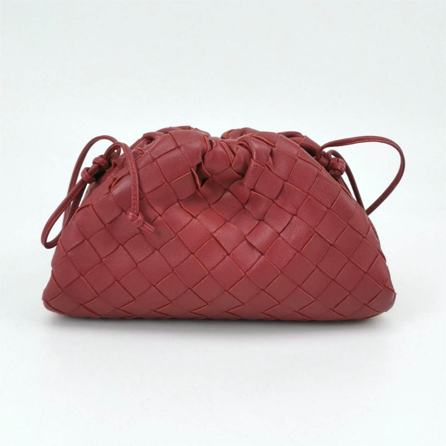 Bottega Veneta Pouch Mini Intrecciato Burgundy Lambskin Leather Crossbody Bag