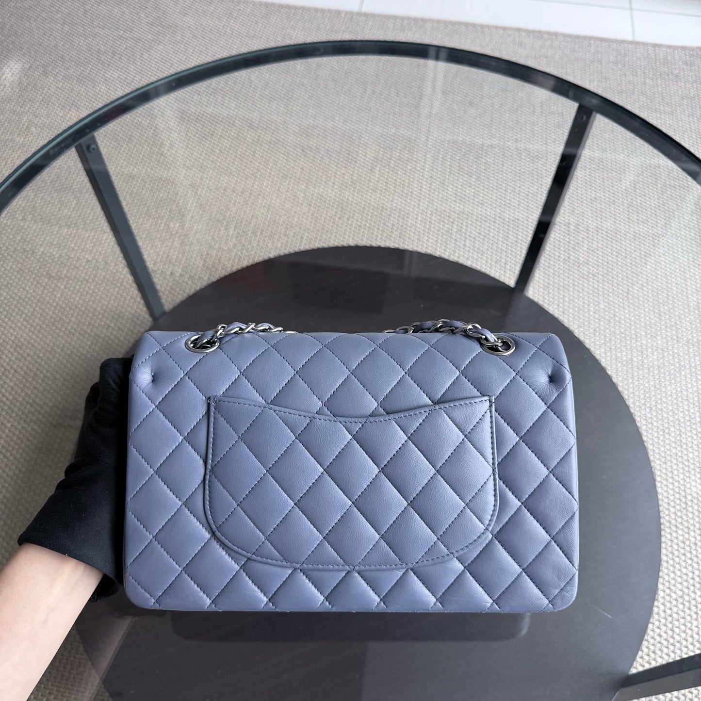 Chanel Classic Flap Medium - 25CM Quilted Lambskin Haze Blue Purple Silver Hardware Series 15