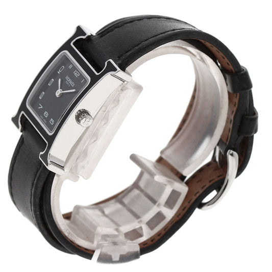 HERMES Watches Quartz HH1.221.336/VB89 Stainless Steel Silver H Watch Double Tour Black Lacquer black dial