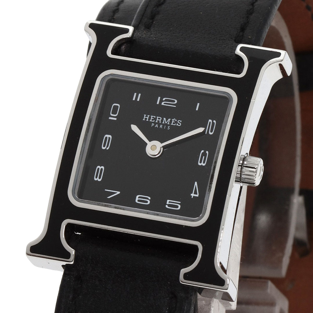 HERMES Watches Quartz HH1.221.336/VB89 Stainless Steel Silver H Watch Double Tour Black Lacquer black dial