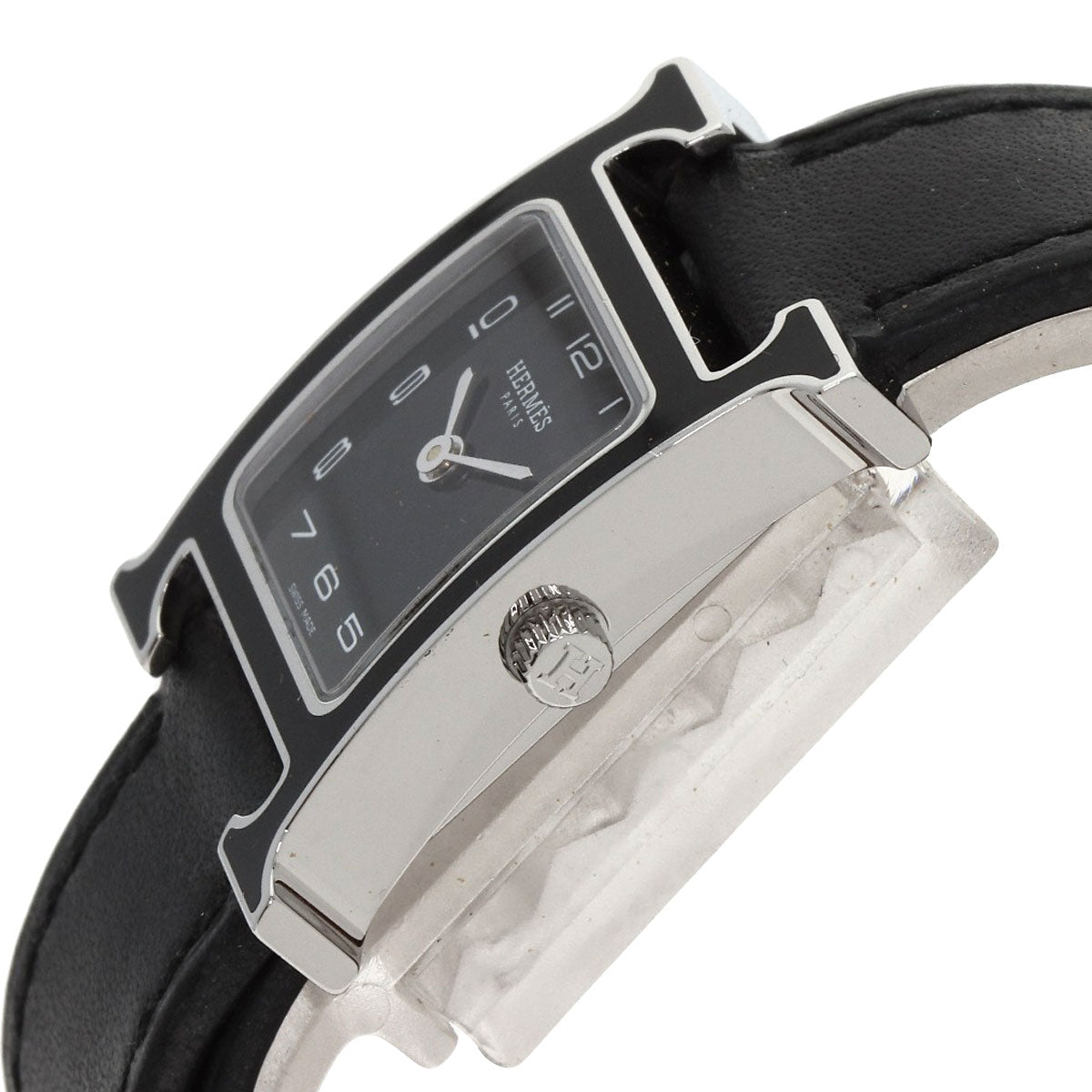 HERMES Watches Quartz HH1.221.336/VB89 Stainless Steel Silver H Watch Double Tour Black Lacquer black dial