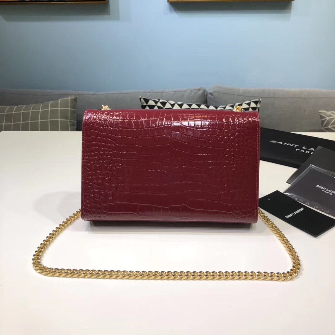 Top Quality Kate Small Chain Bag With Tassel In Embossed Burgundy For Women 7.8in/20cm YSL 