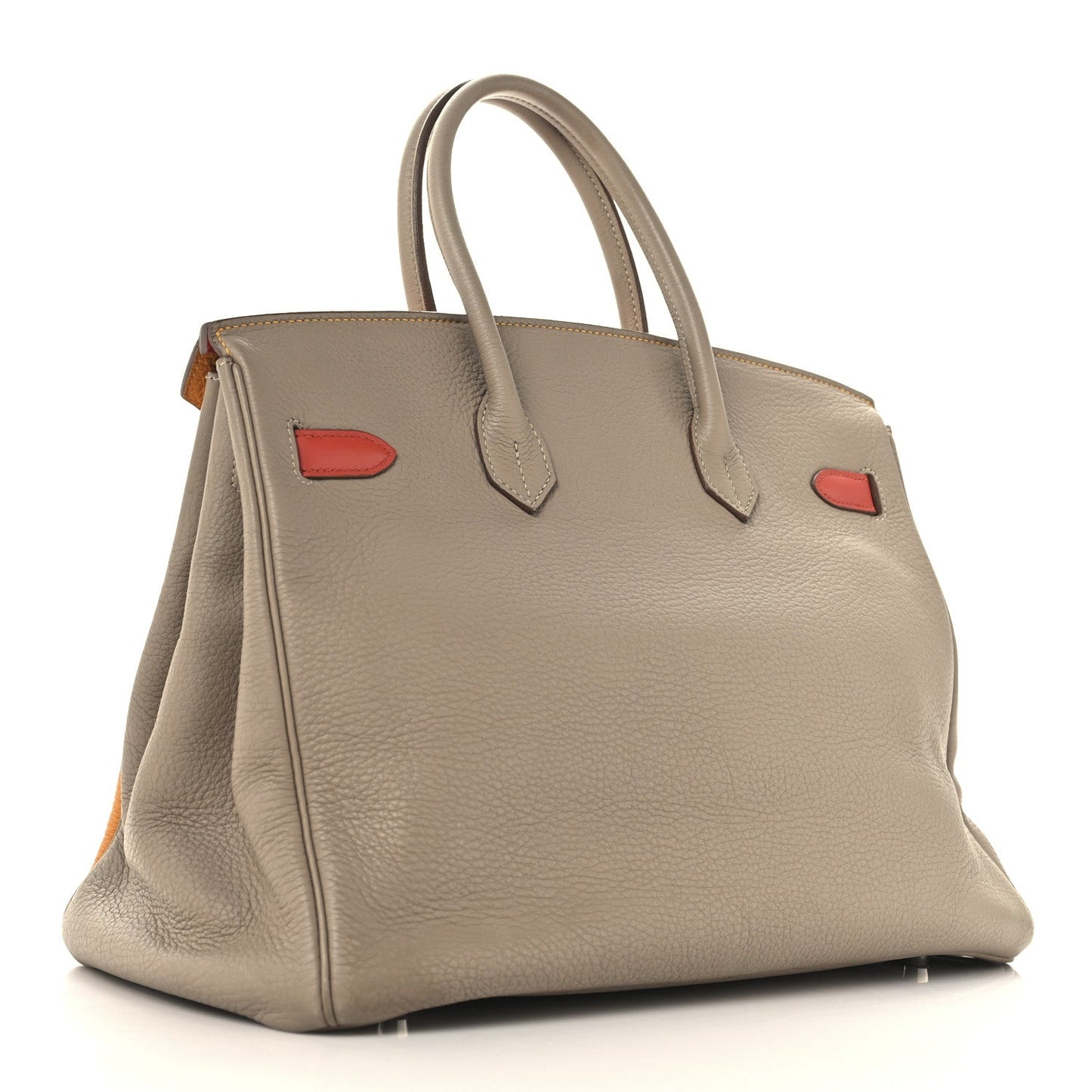 Hermes Taurillon Clemence Swift Tri-Color Birkin 35 Sanguine Gris Tourterelle Moutarde