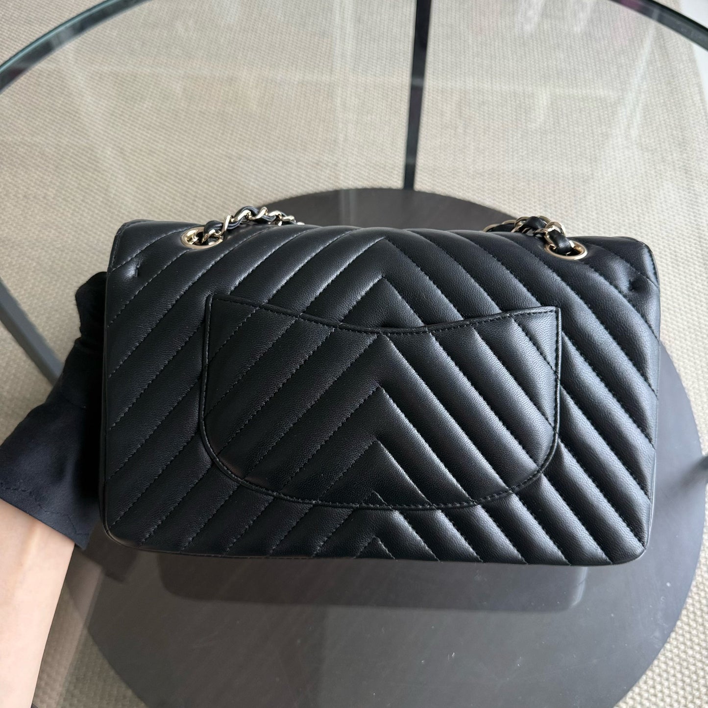 Chanel Classic Flap Medium - 25CM Chevron Lambskin Black Light Gold Hardware Series 27