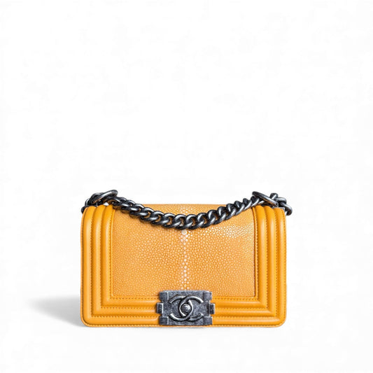 Chanel Boy Small - Small Stingray Yellow Mustard Ruthenium Silver Hardware Series 21