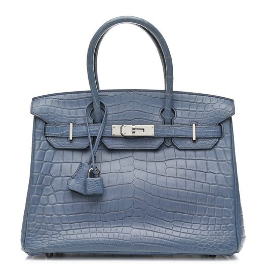 Hermes Matte Niloticus Crocodile Birkin 30 Bleu Ciel