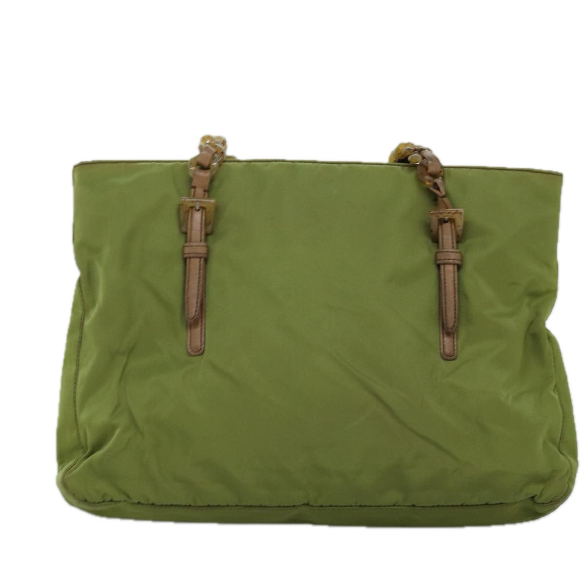 PRADA Chain Tote Bag Nylon Khaki Auth 74538