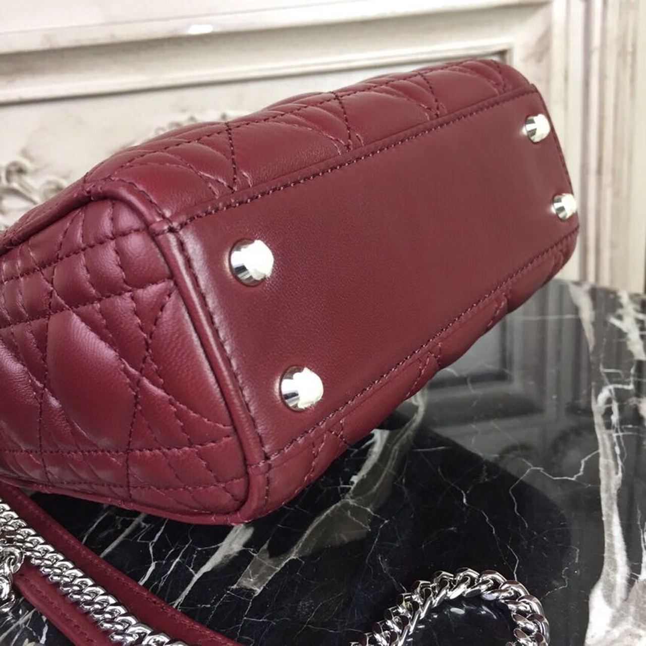 Top Quality Mini Lady Bag with Chain Silver Hardware Burgundy For Women 6.5in/17cm CD