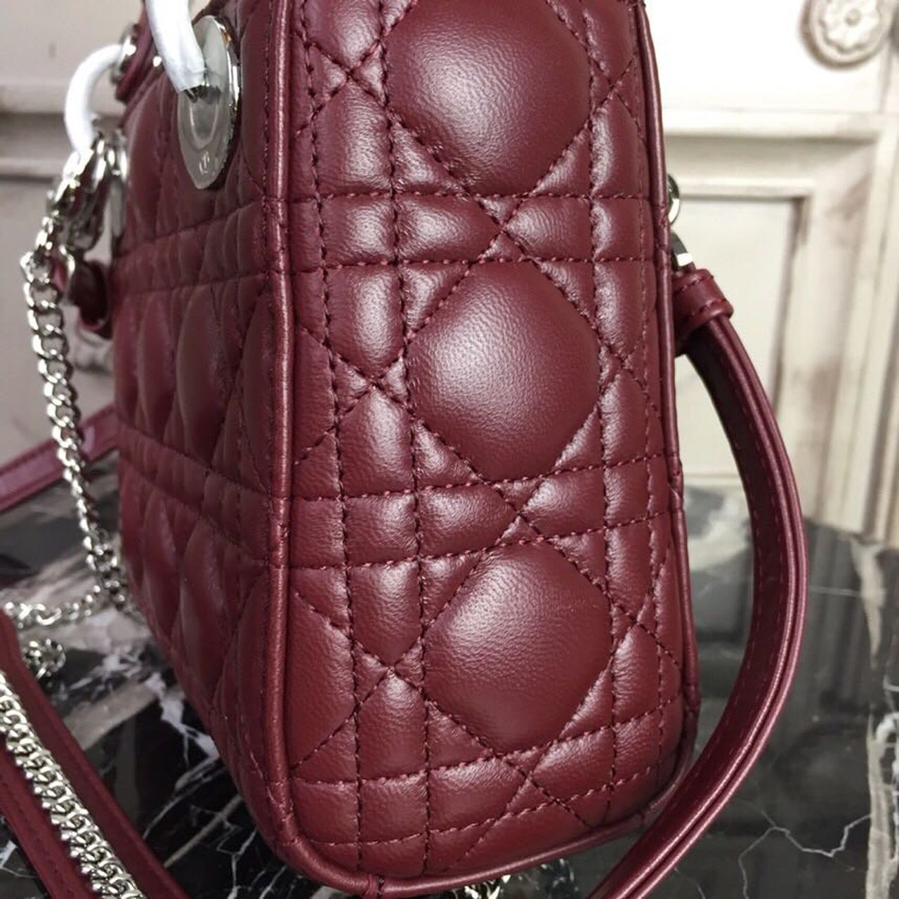 Top Quality Mini Lady Bag with Chain Silver Hardware Burgundy For Women 6.5in/17cm CD
