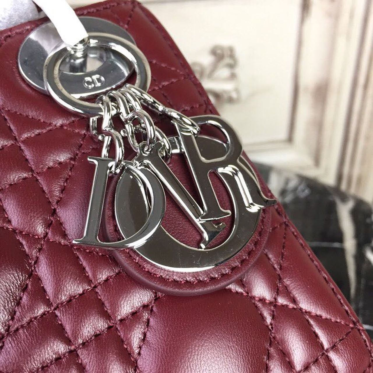 Top Quality Mini Lady Bag with Chain Silver Hardware Burgundy For Women 6.5in/17cm CD