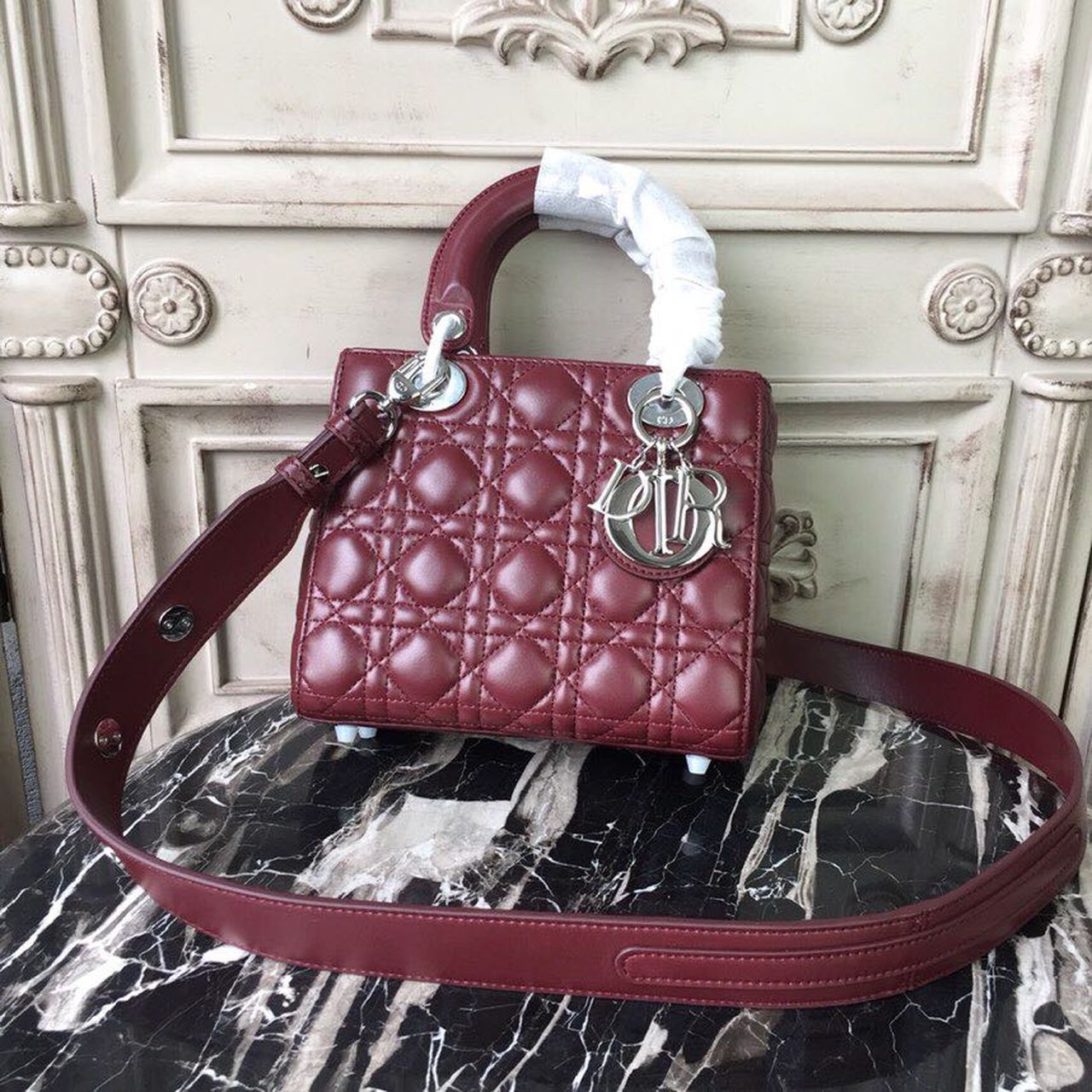 Top Quality Small Lady Bag Silver Hardware Burgundy For Women 8in/20cm CD