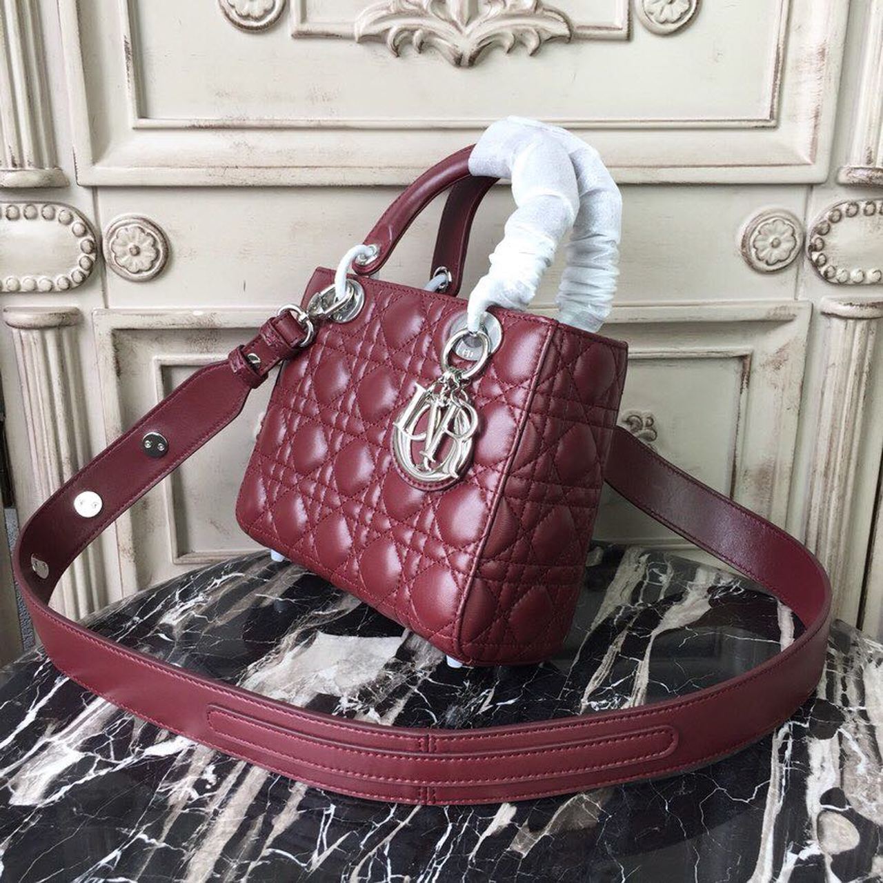 Top Quality Small Lady Bag Silver Hardware Burgundy For Women 8in/20cm CD
