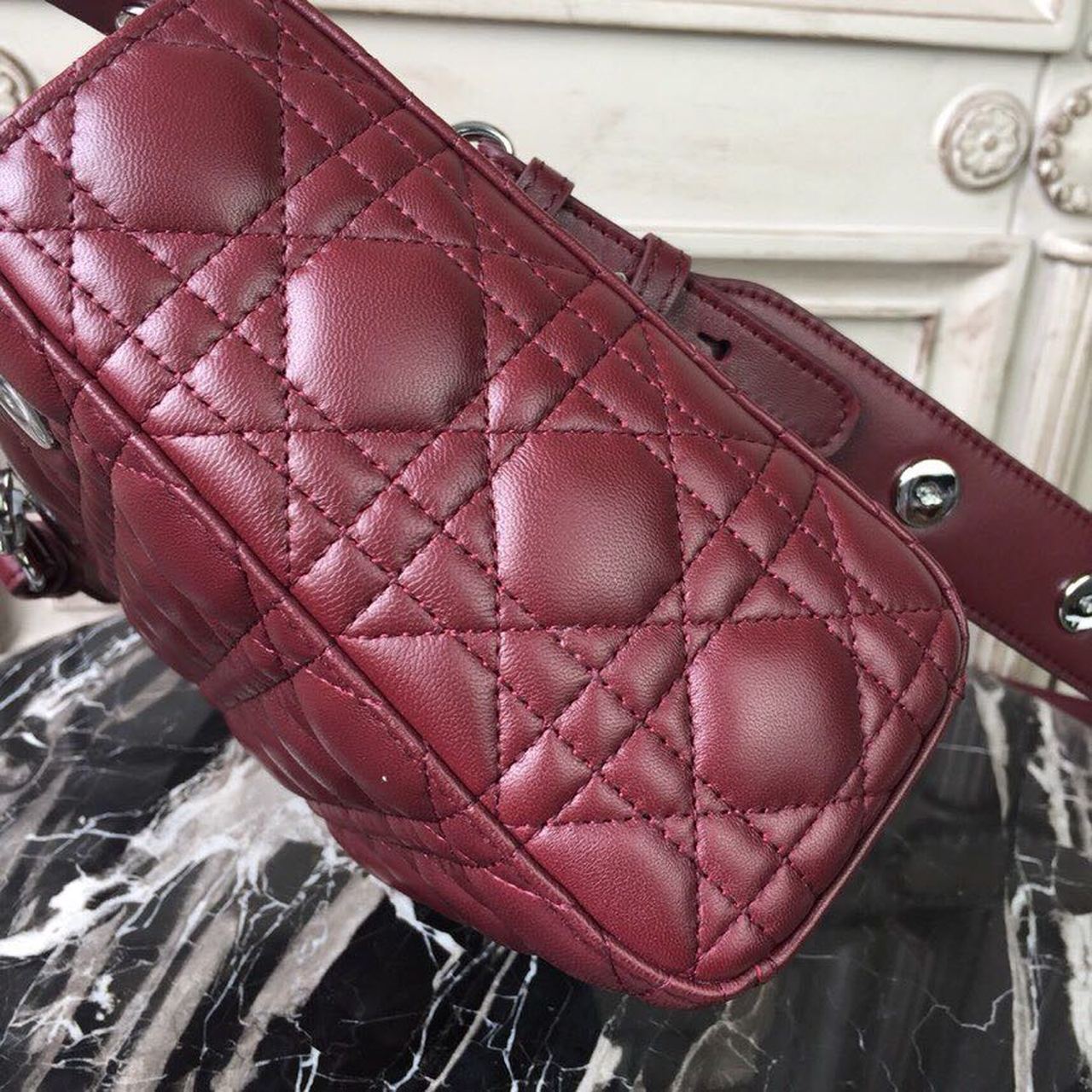 Top Quality Small Lady Bag Silver Hardware Burgundy For Women 8in/20cm CD