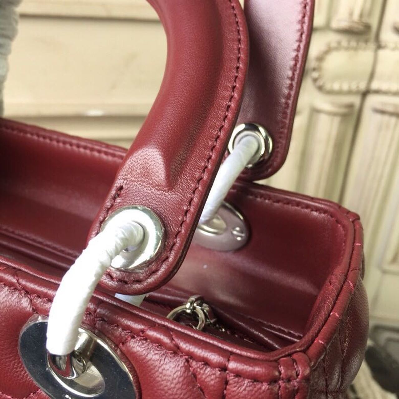 Top Quality MeTop Qualityum Lady Bag Silver Hardware Burgundy For Women 9.5in/24cm CD