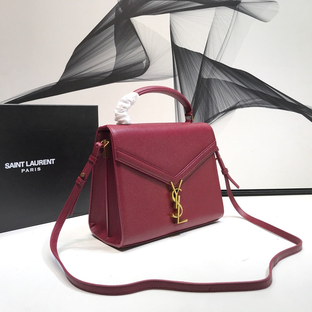 YSSL Cassandra Medium Top Handle Bag In Grain Burgundy For Women 9in/24.5cm YSL  578000BOW0W6475