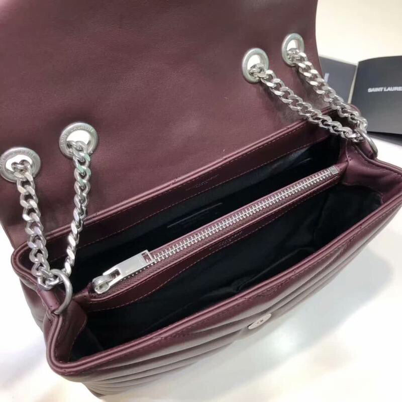 Top Quality Loulou Small Chain Bag In Matelassé "Y" Burgundy For Women 9.8in/23cm YSL 