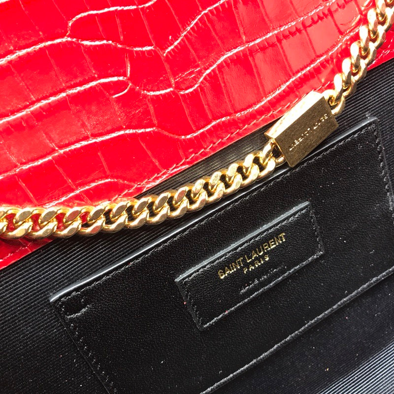Top Quality Kate MeTop Qualityum Chain Bag With Tassel In Embossed CrocoTop Qualityle Red For Women 9.4in/24cm YSL