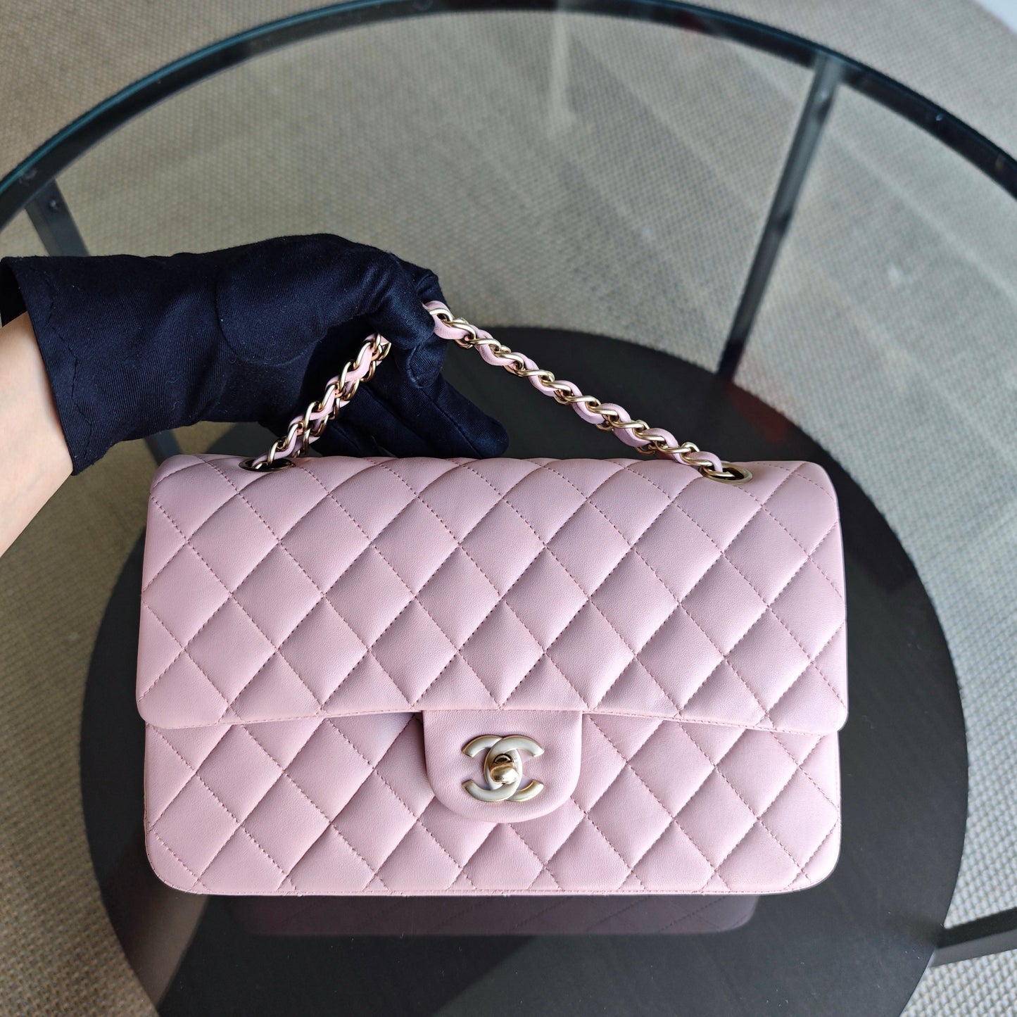 Chanel Classic Flap Medium - 25CM Quilted Lambskin Light Sakura Pink Gold Hardware Series 20