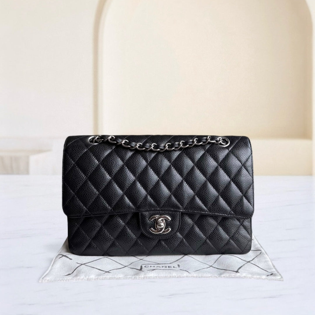 Chanel Classic Flap Medium - 25CM Quilted Caviar Black Silver Hardware Series 24