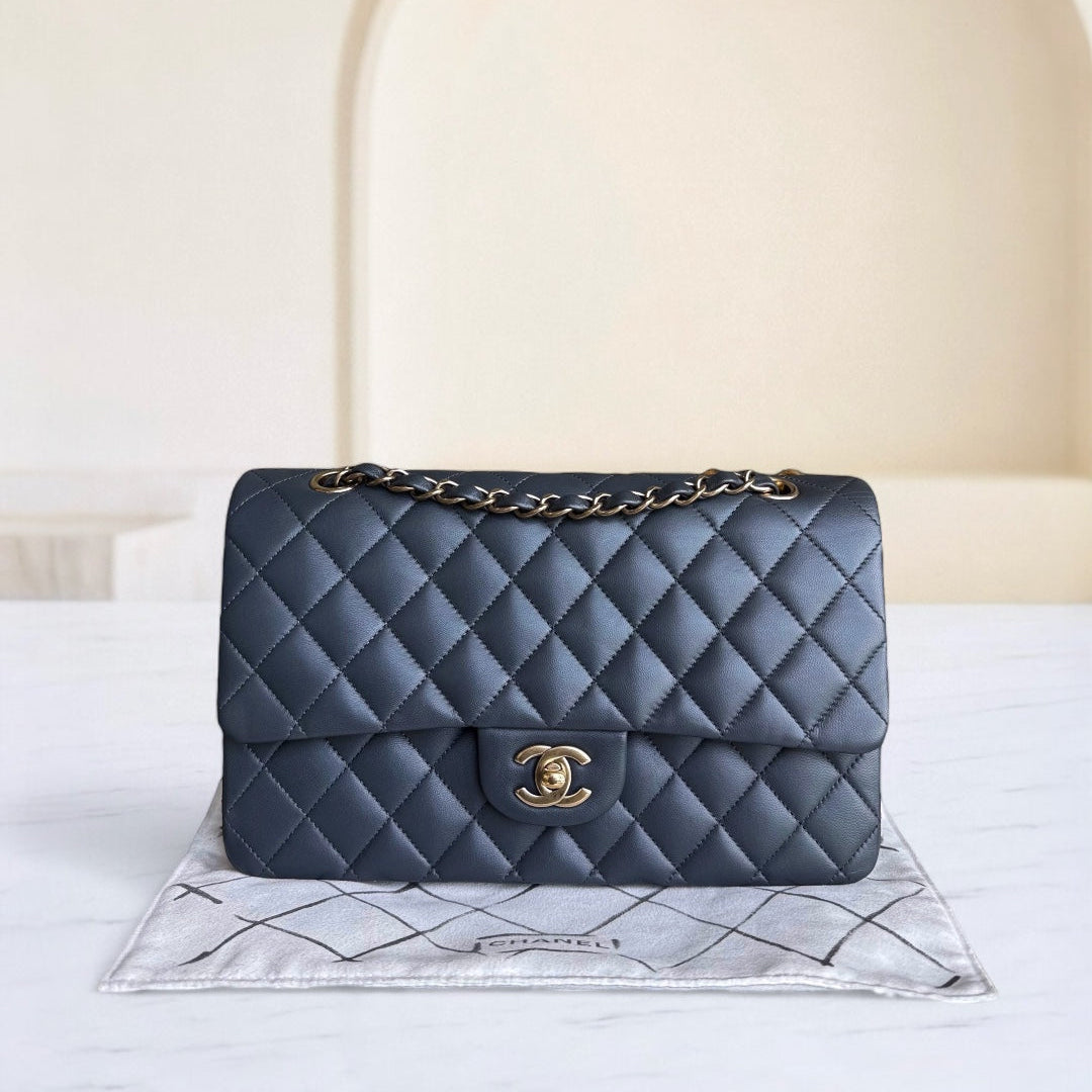 Chanel Classic Flap Medium - 25CM Quilted Lambskin Dark Gray Gold Hardware Series 19