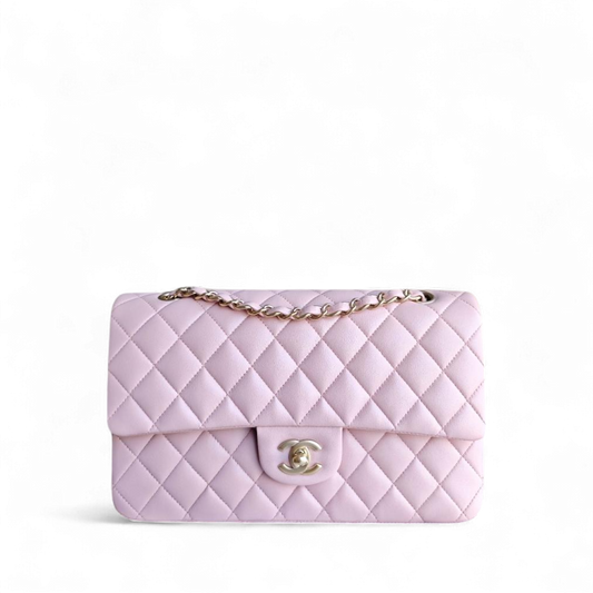 Chanel Classic Flap Medium - 25CM Quilted Lambskin Light Sakura Pink Gold Hardware
