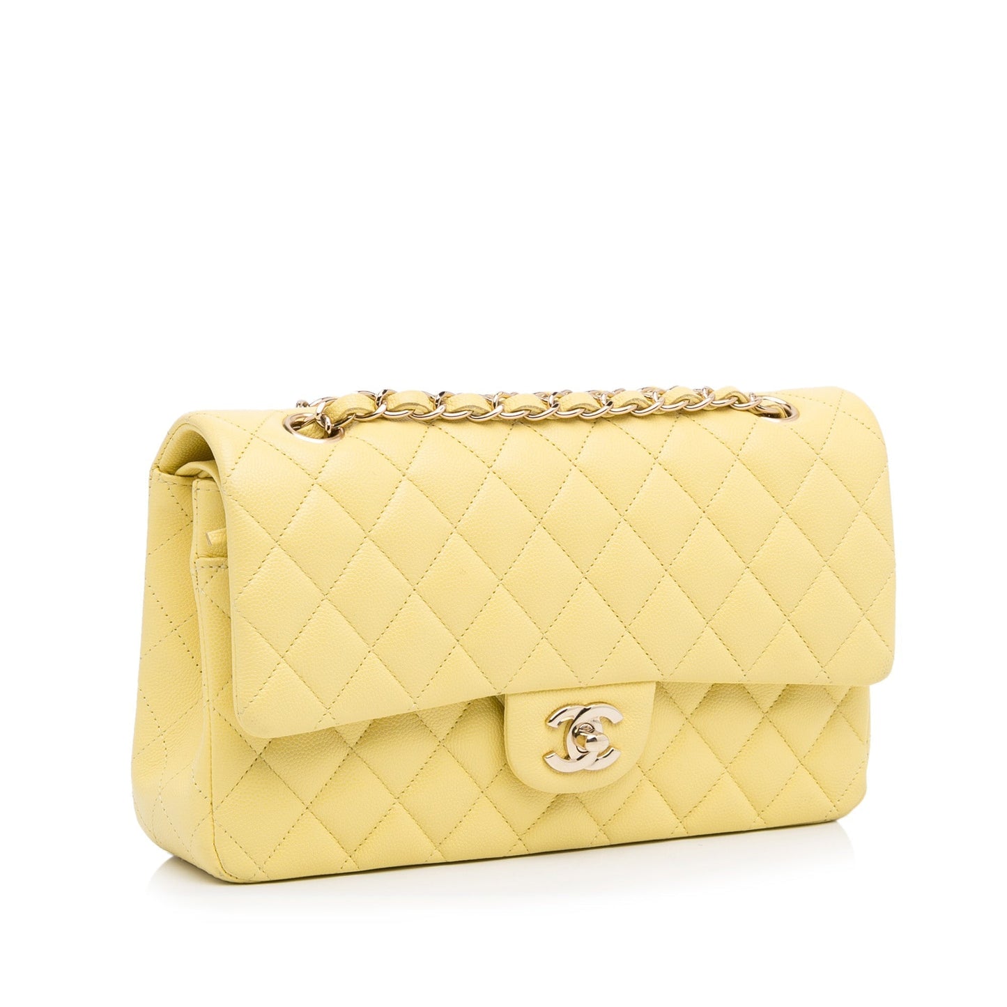 Chanel Classic Double Flap Medium Yellow Caviar Silver