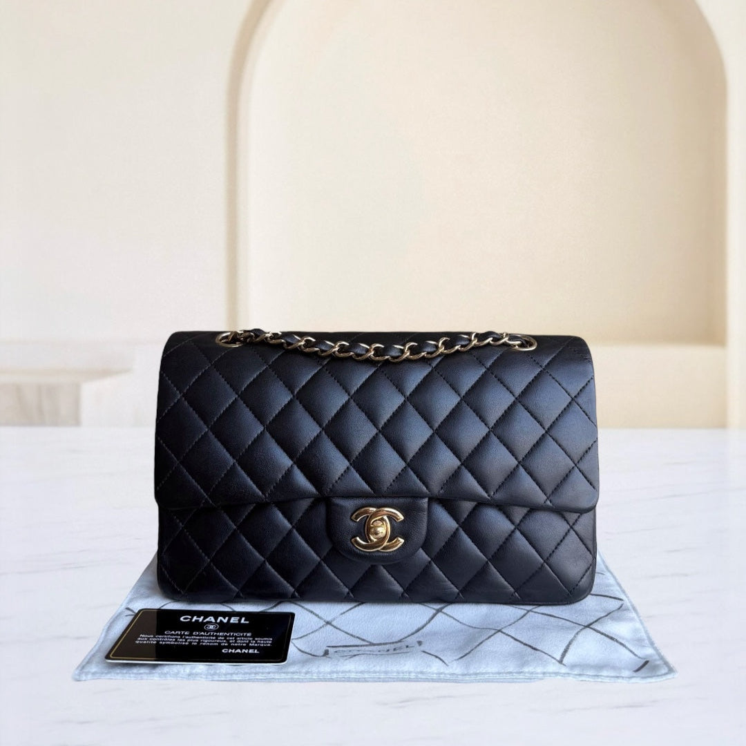 Chanel Classic Flap Medium - 25CM Quilted Lambskin Black Gold Hardware Sereis 13