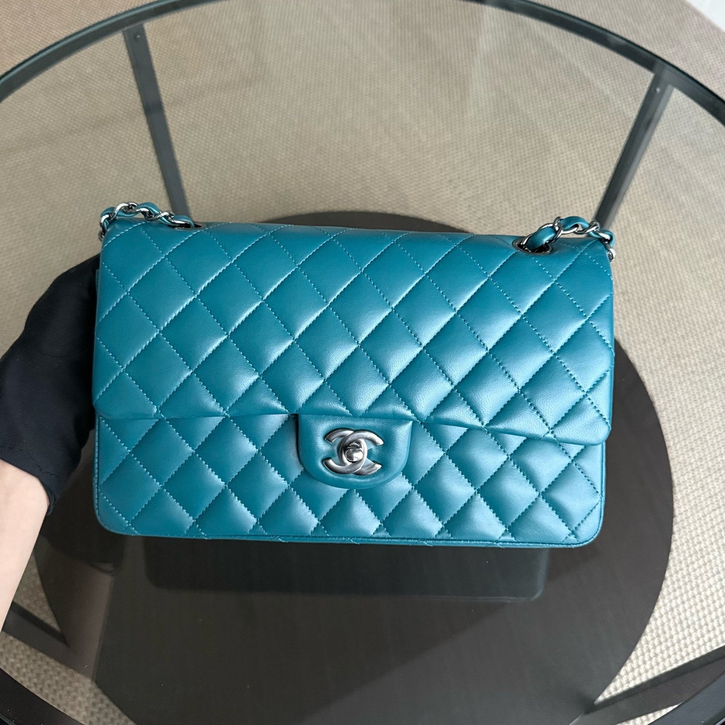 Chanel Classic Flap Medium - 25CM Quilted Lambskin Blue Silver Hardware Series 15