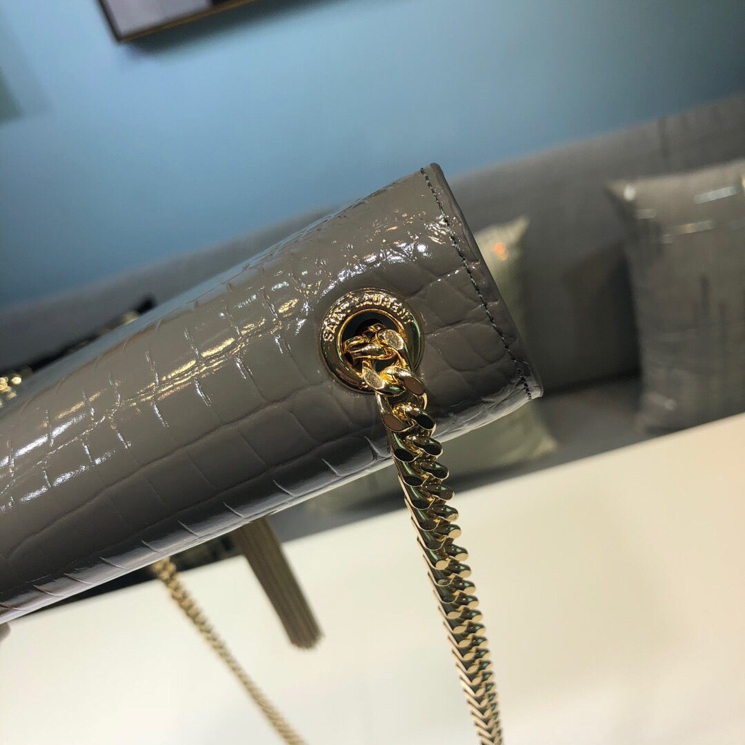 Top Quality Kate Small Chain Bag With Tassel In Embossed Green For Women 7.8in/20cm YSL 