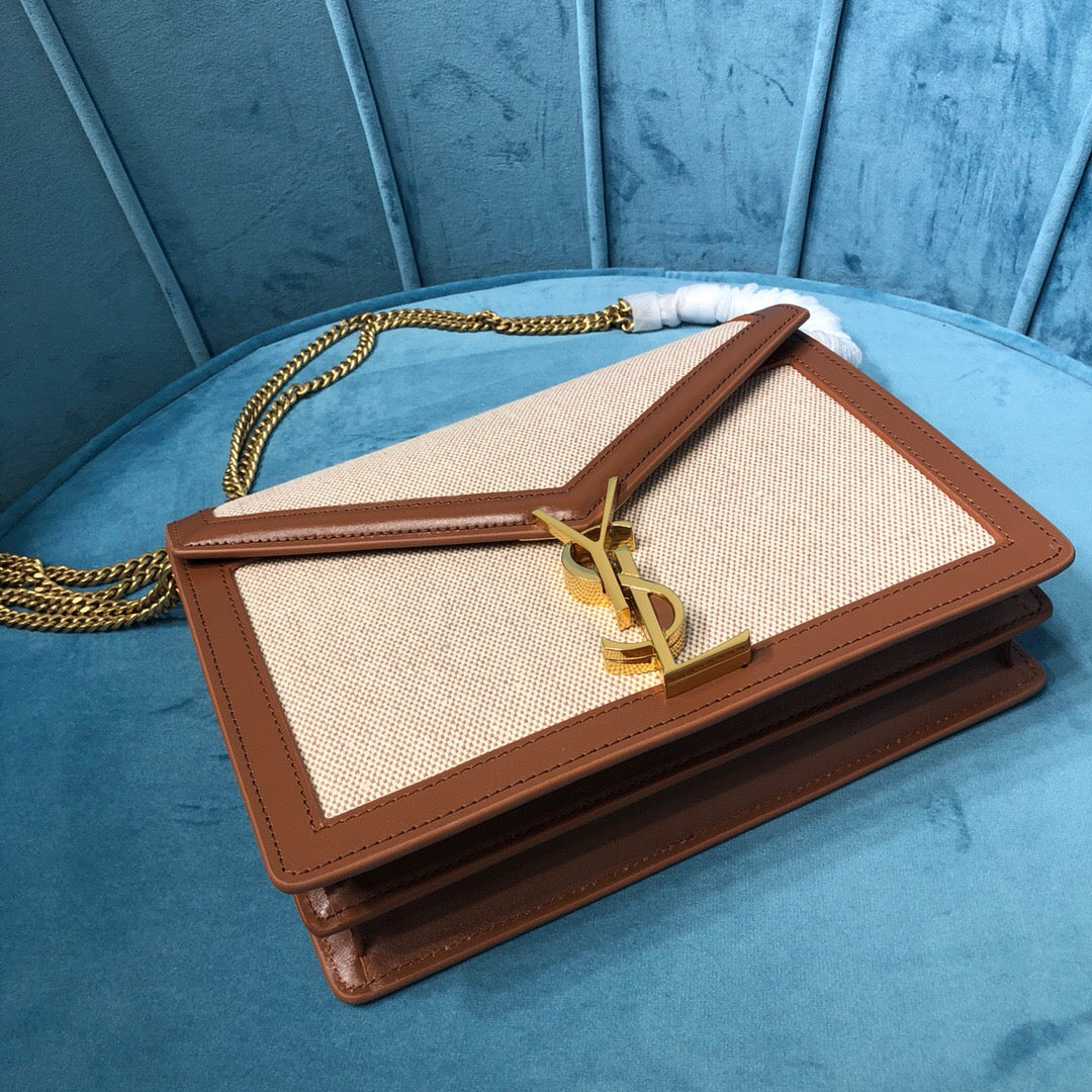 Top Quality Le Cassandra MeTop Qualityum Chain Bag In Canvas And BoxNatural Beige For Women 8.6in/22cm YSL