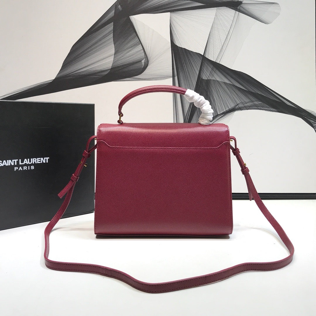 YSSL Cassandra Medium Top Handle Bag In Grain Burgundy For Women 9in/24.5cm YSL  578000BOW0W6475