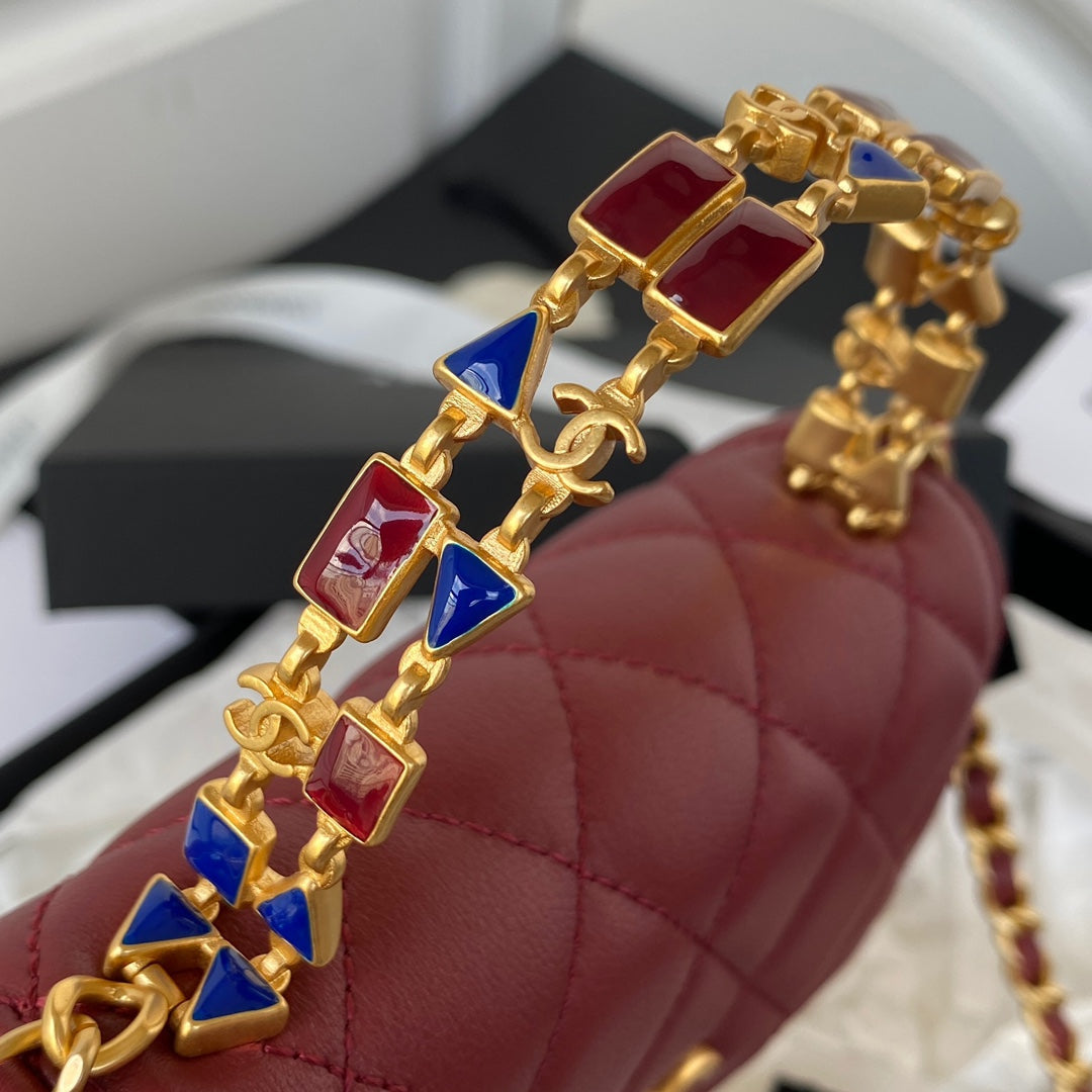 CHL Clutch With Chain Gold Hardware Red For Women Handbags, Shoulder Bags 5.7in/14.5cm