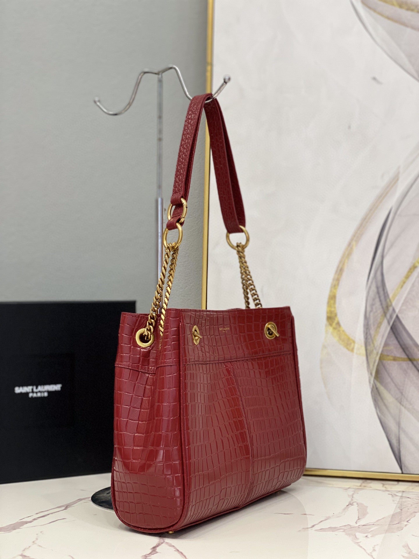 Top Quality Claude-Effect Tote Bag Red For Women 11in/28cm YSL 64028116J0W