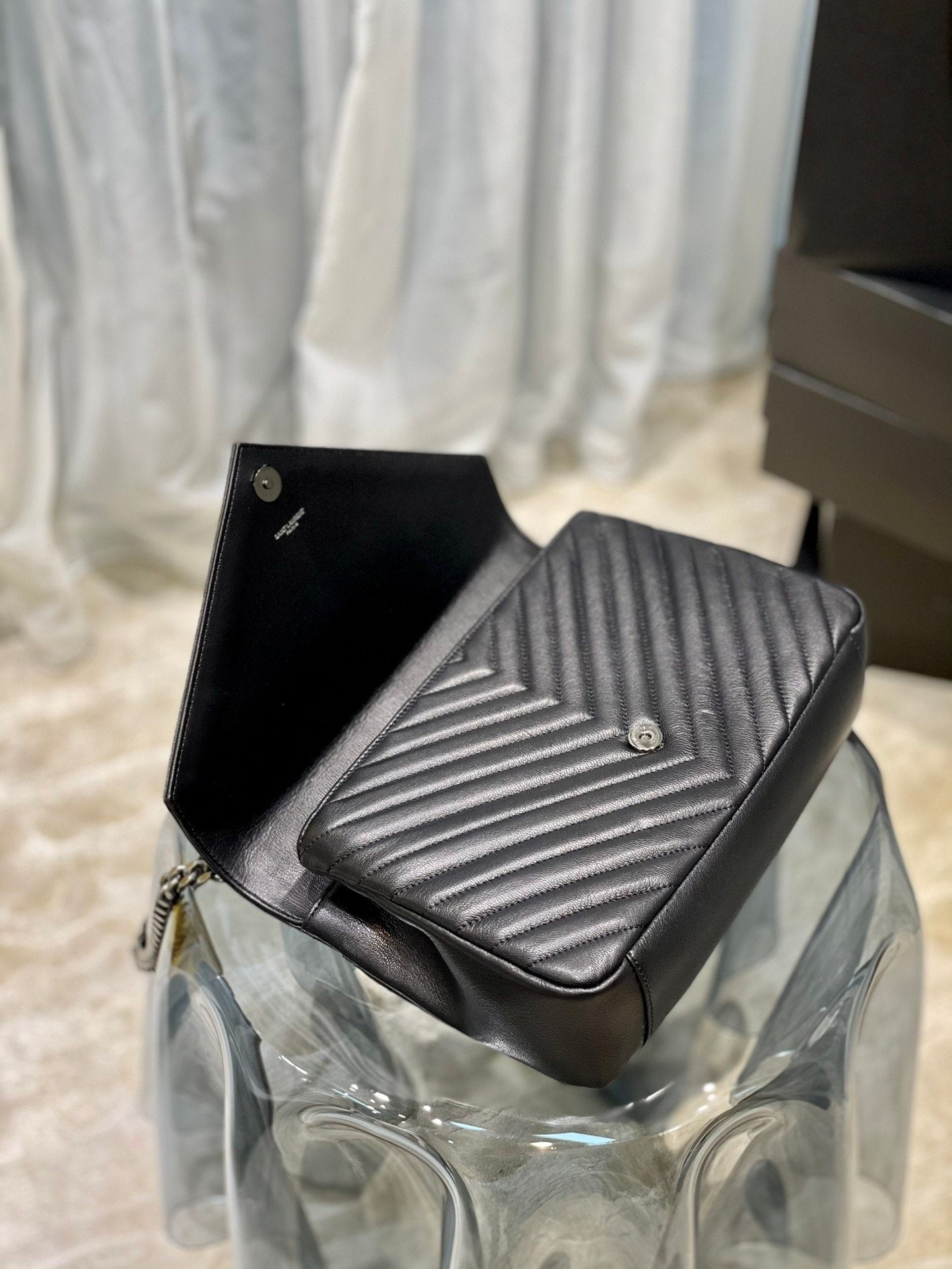 YSSL College Large Chain Bag Black With Silver TonedHardware For Women 12in/32cm YSL 600278BRM041000