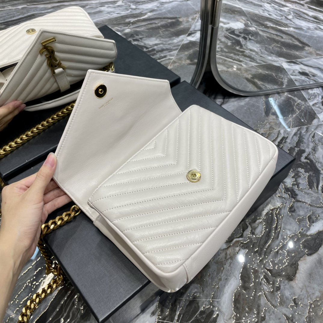 Top Quality College MeTop Qualityum Chain Bag White Gold Toned Hardware For Women 9.4in/24cm YSL 600279BRM079207