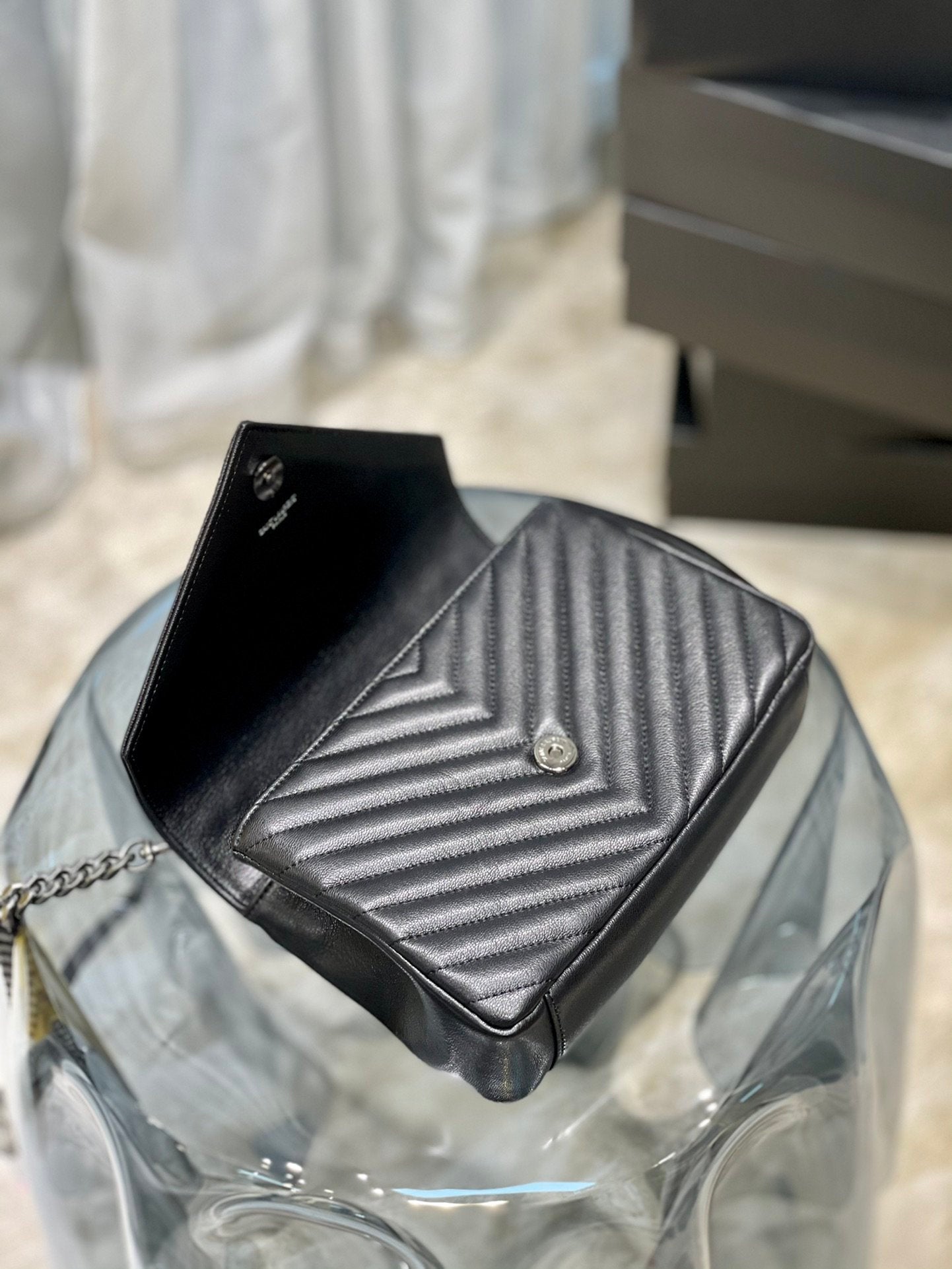 YSSL College Medium Chain Bag Black Silver Toned Hardware For Women 9in/24cm YSL 600279BRM041000