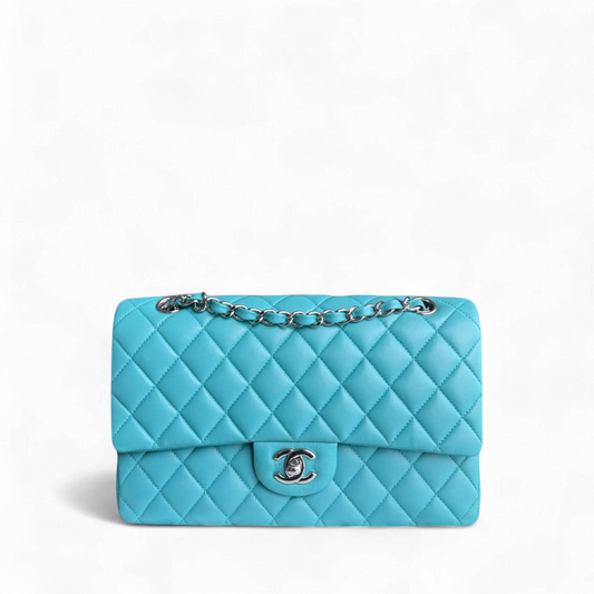 Chanel Classic Flap Medium - 25CM Quilted Lambskin Blue Silver Hardware Series 19