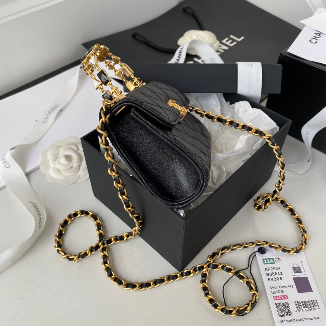 CHL Clutch With Chain Gold Hardware Black For Women Handbags, Shoulder Bags 5.7in/14.5cm AP2945
