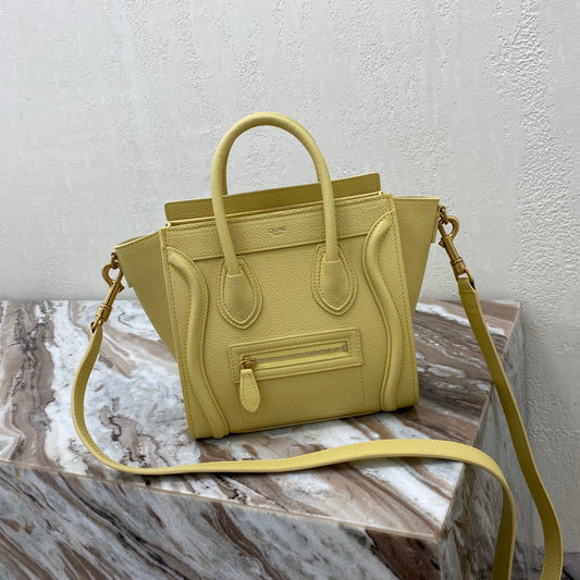 Top Quality Nano LuGucciage Bag In Drummed Yellow For Women 8in/20cm