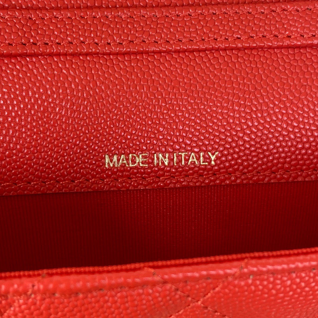 CHL Clutch With Chain Gold Hardware Grained Shinny Red For Women Handbags, Shoulder Bags 4.7in/12cm AP2857