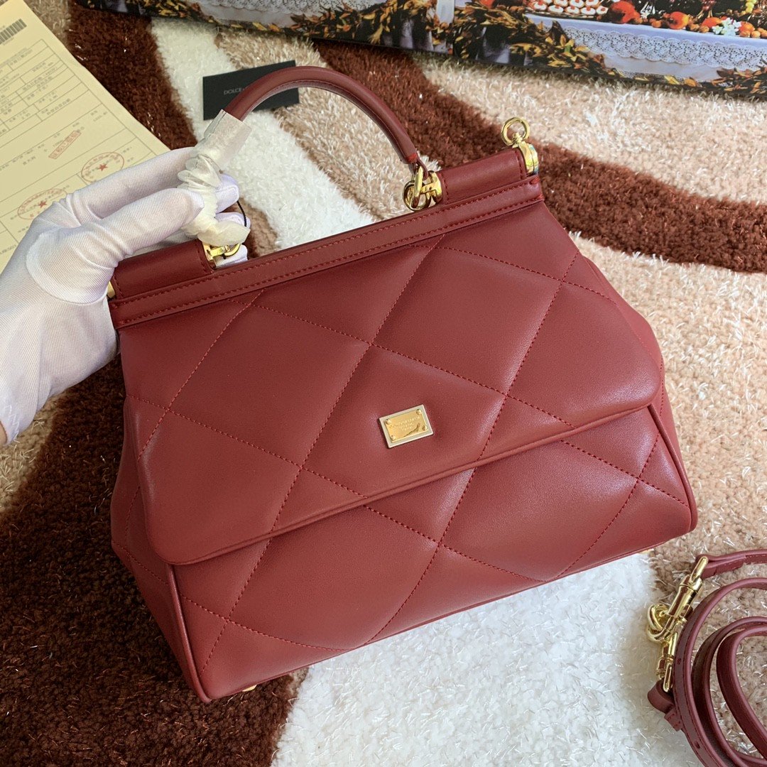 Top Quality MeTop Qualityum Sicily Bag In Quilted Burgundy For Women 10.2in/26cm Top Quality 