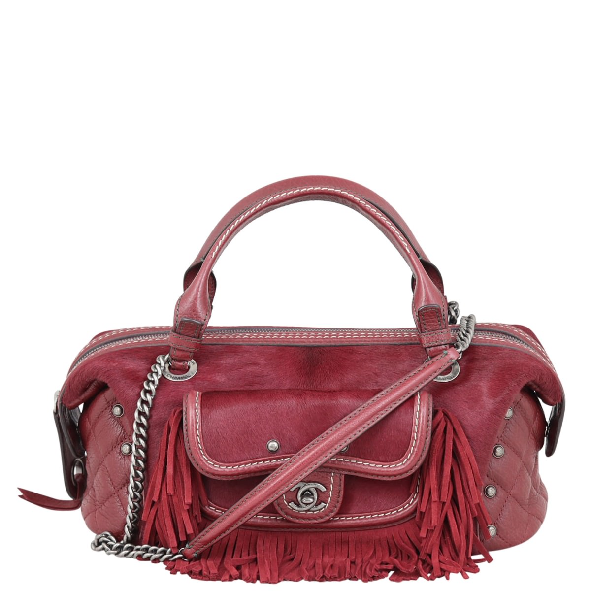 Chanel Pony Hair and Leather Paris-Dallas Bowling Fringe Bag | Burgundy