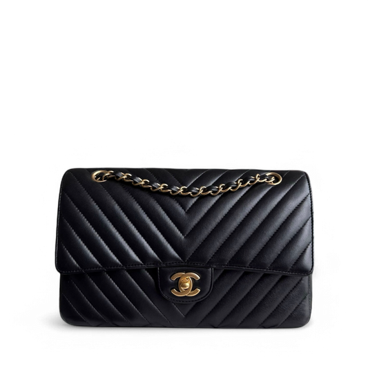 Chanel Classic Flap Medium - 25CM Chevron Lambskin Black Gold Hardware Series 27