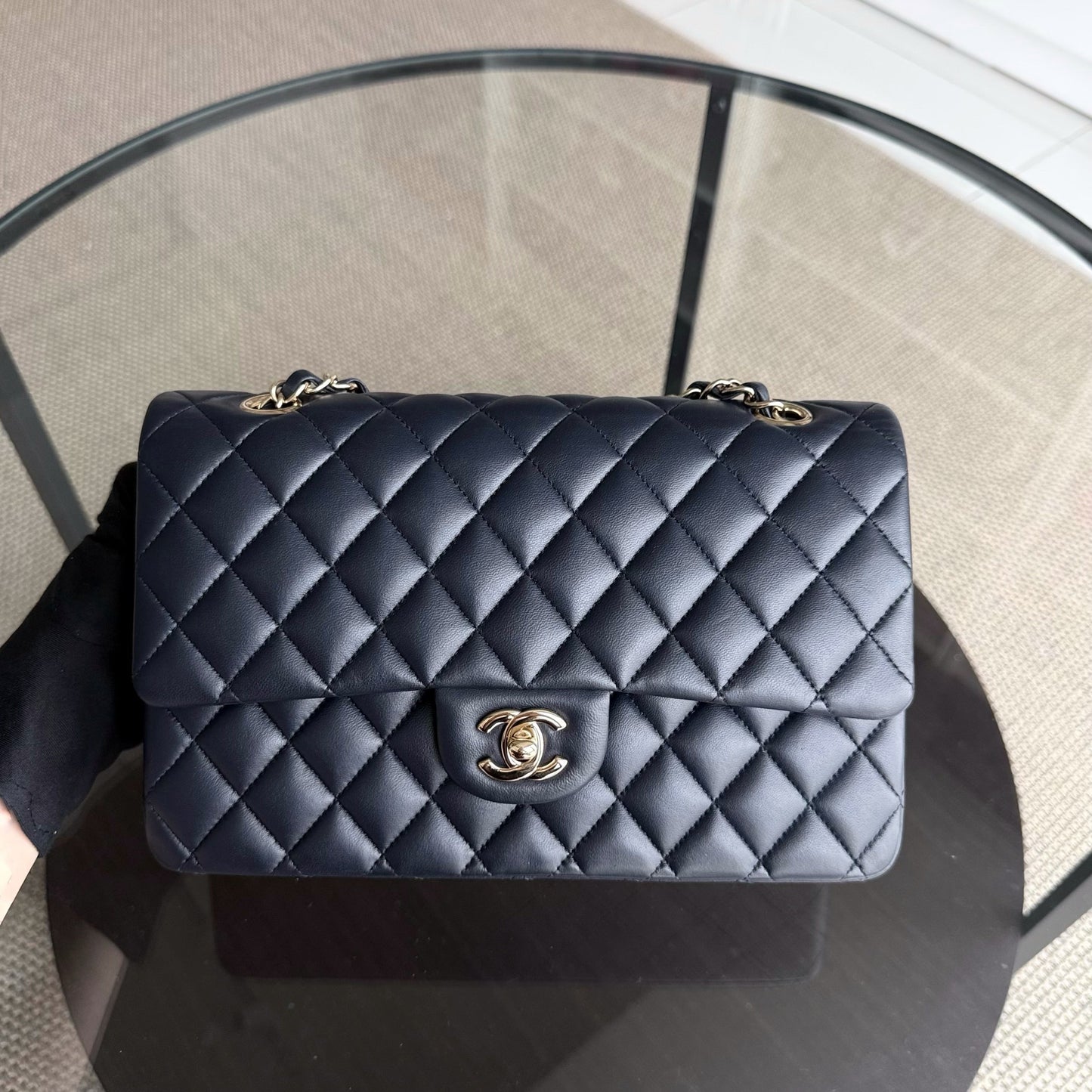 Chanel Classic Flap Medium - 25CM Quilted Lambskin Midnight Blue Gold Hardware Series 21