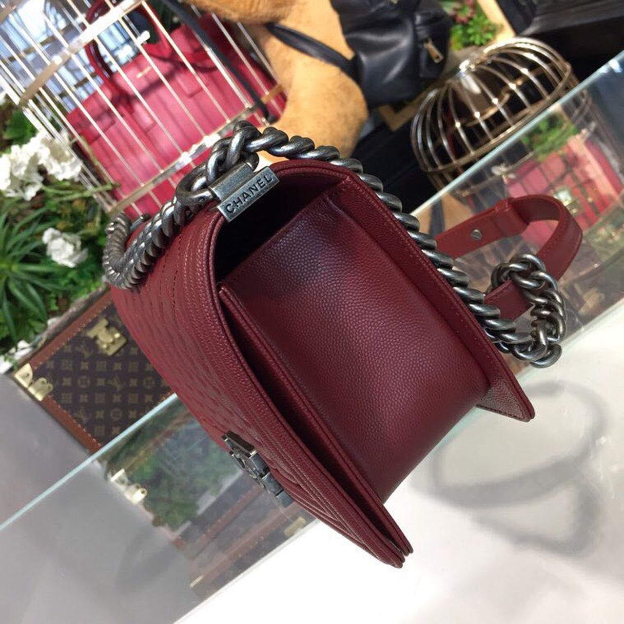 CHL Boy Handbag Silver Hardware Burgundy For Women Bags, Shoulder And Crossbody Bags 9.8in/25cm A67086