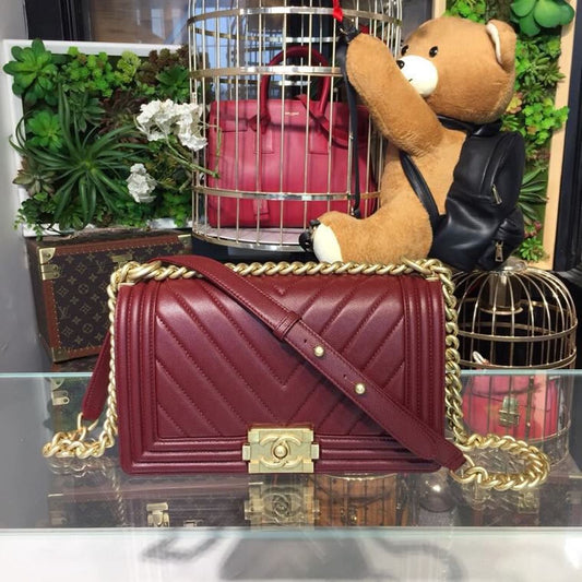 CHL Boy Handbag Gold Toned Hardware Burgundy For Women Bags, Shoulder And Crossbody Bags 9.8in/25cm A67086
