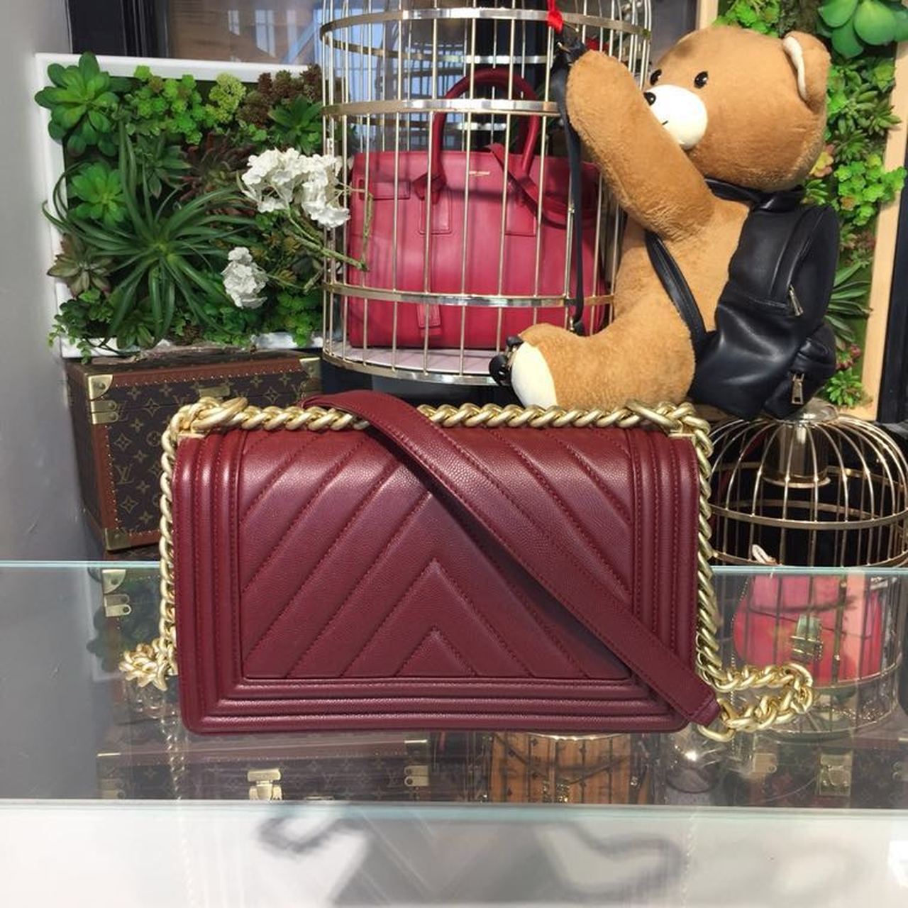 CHL Boy Handbag Gold Toned Hardware Burgundy For Women Bags, Shoulder And Crossbody Bags 9.8in/25cm A67086